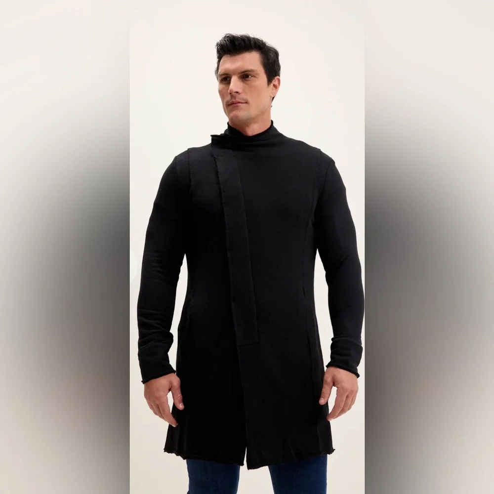Ron Tomson Black Asymmetrical Draped Cardigan Jacket Raw Edge